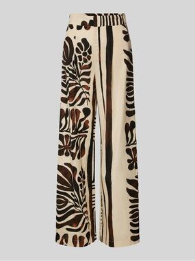 MNG Mango Printed Wide Leg Pants Abstract Brown Cream High Waist
